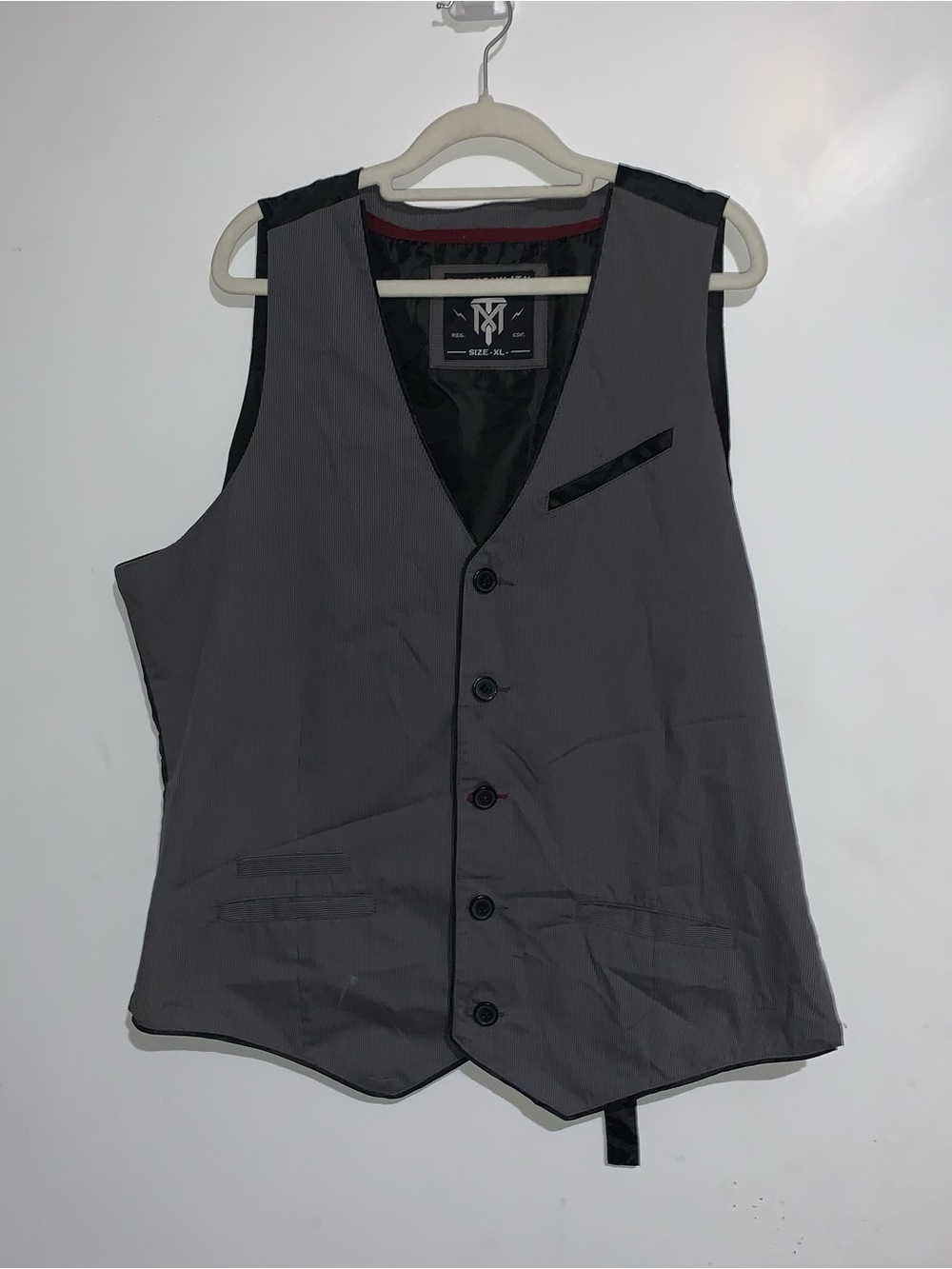 Tranquility Mayhem Men Gray Button Vest with Black Trim